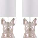 EOEYYOYB Set of 2 Ceramic Table Lamp, Puppy Shape Desk Lamp Cute Bedside Lamp for Nightstand, Living Room, Bedroom, Gifts for Kids Girls, 4W LED Bulb Included, Pink