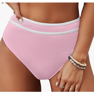 Women's High Waisted Bikini Ribbed Two Piece, L