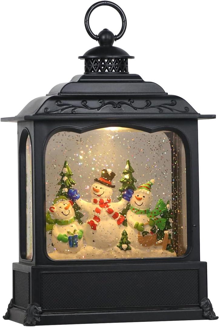 Eldnacele Musical Snow Globe Lantern with Timer, Lighted USB/Battery Operated Swirling Singing Water Glittering Lantern, Snow Globes for Adults and Kids Christmas Decoration- Snowman (1-snowman Black)