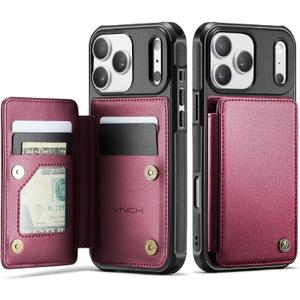Vinich for iPhone 17 Pro Max Wallet Case with Card Holder, RFID Blocking Credit Slots Kickstand Shockproof Phone Cover Fit for iPhone 17 Pro Max 6.9" Wine Red