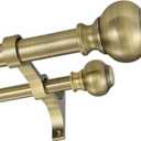 1 Inch Double Curtain Rods 36 to 72 Inches, Adjustable Telescoping Window Drapery Rod, Dual Heavy Duty Curtain Rods with Iron-Finials for Sliding Glass Door, Patio, Bedroom, Kitchen, Bronze
