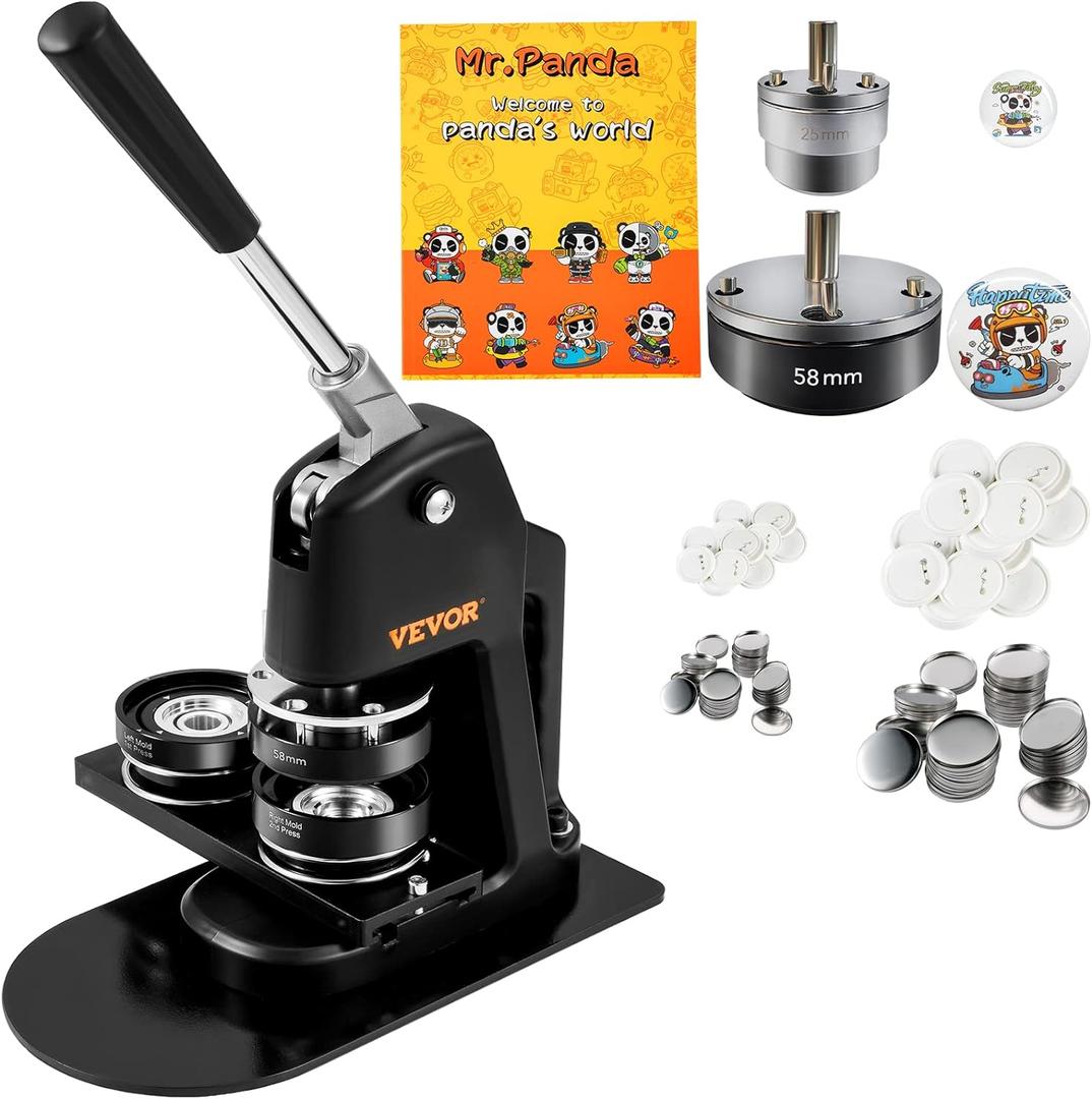VEVOR Button Maker Machine, Multiple Sizes 1+2.25 Inch Badge Punch Press Kit, Children DIY Gifts Pin Maker, Button Making Supplies with 500pcs Button Parts & Circle Cutter & Magic Book