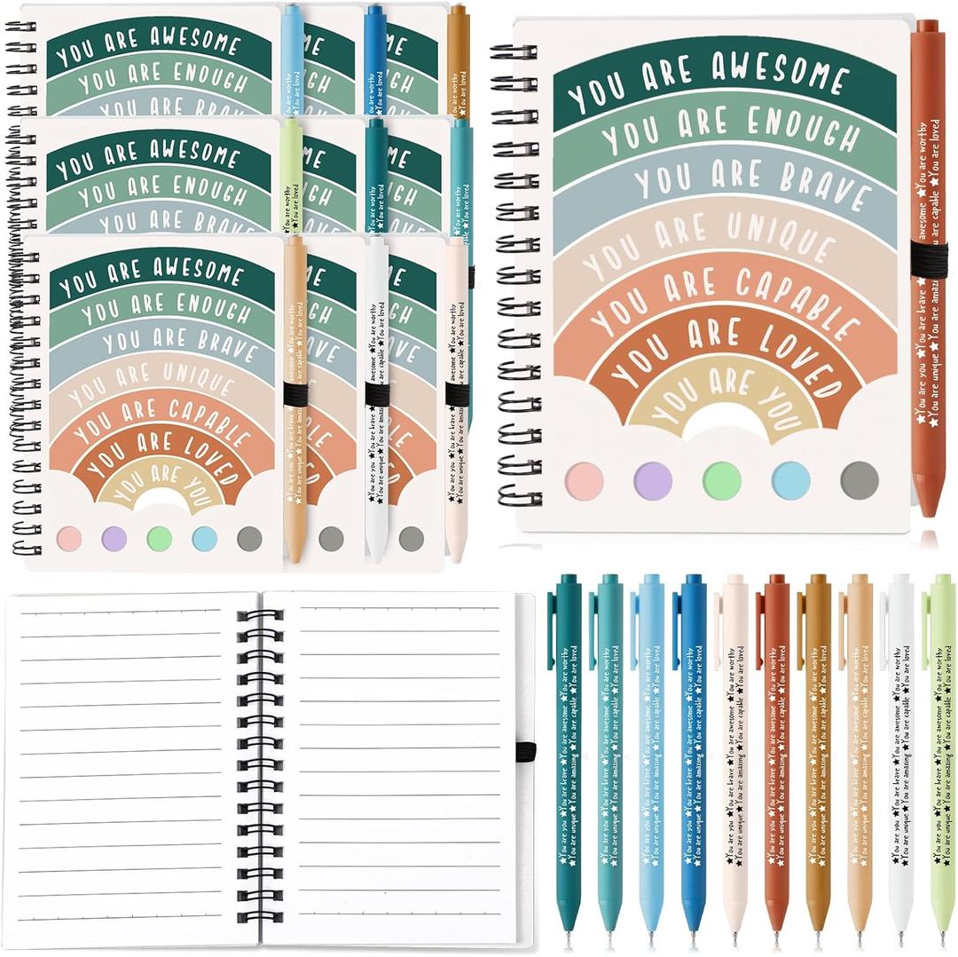 Janlaugh 20 Pcs Mental Health Gifts for Women Men Self Care Items Bulk Include 10 Mental Health Notebooks with Sticky Note 10 Positive Pens Affirmation Journals Wellness Gifts for Coworker Student