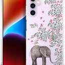 Compatible with Samsung Galaxy S23 Cases with Design, Cute Transparent Phone Case for Women Girls Girly with Heavy Duty Protective Bumper (Clear Elephant Flowers)