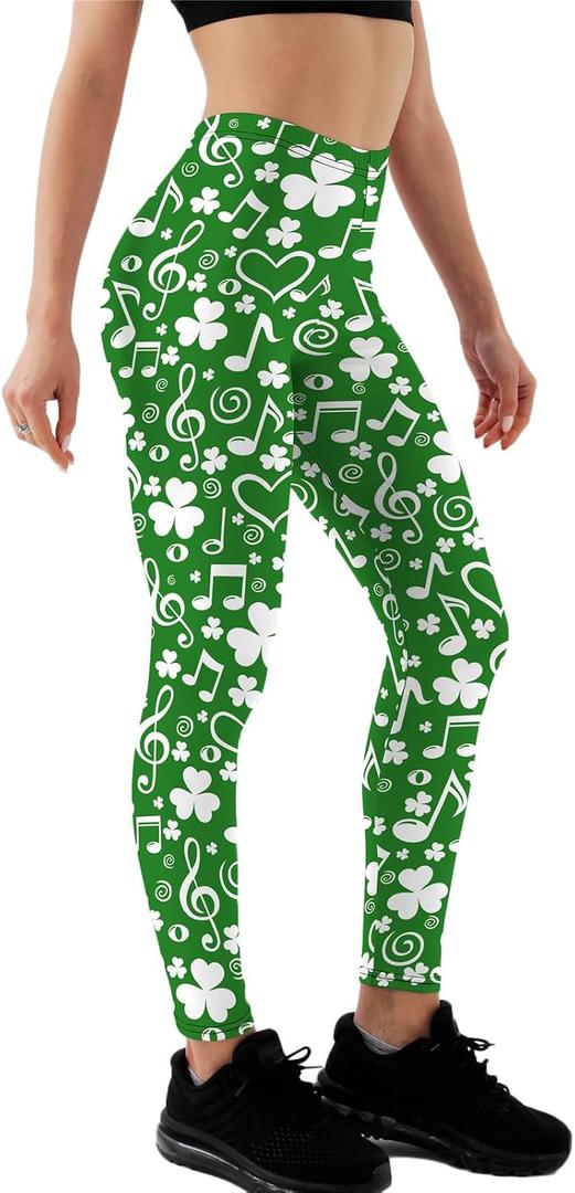 SCVBH Women's St Patrick's Day Leggings Irish Green Shamrock Printed High Waisted Tights Trendy Workout Yoga Pants(S, Green)