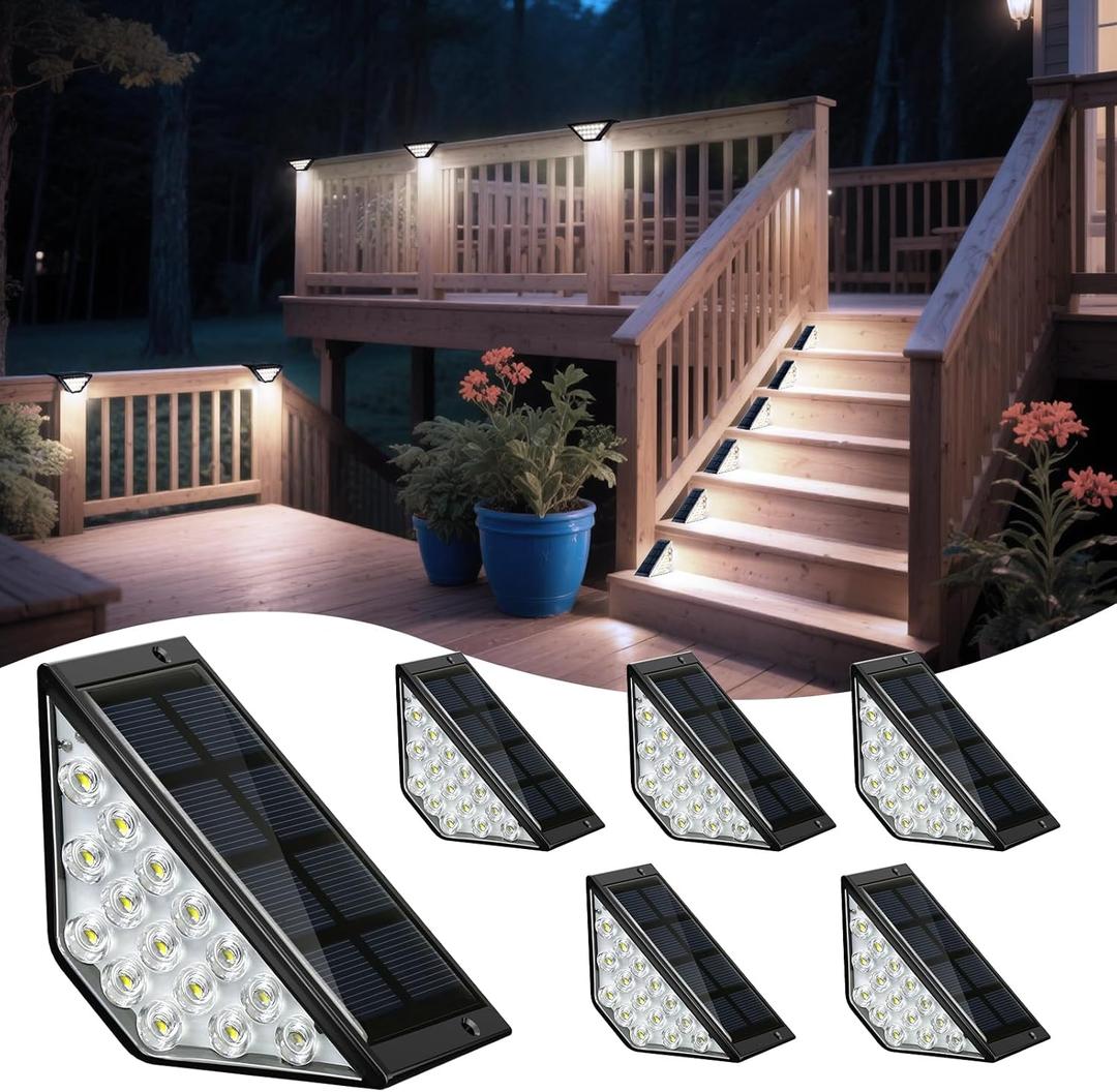 BKBB PPBB Solar Step Lights for Outside, Solar Stair Lights Outdoor Waterproof, Deck Step Lights for Fence, Patio, Yard, Porch, Front Door, Sidewalk, Garden, Patio Decor (6, Cool White)