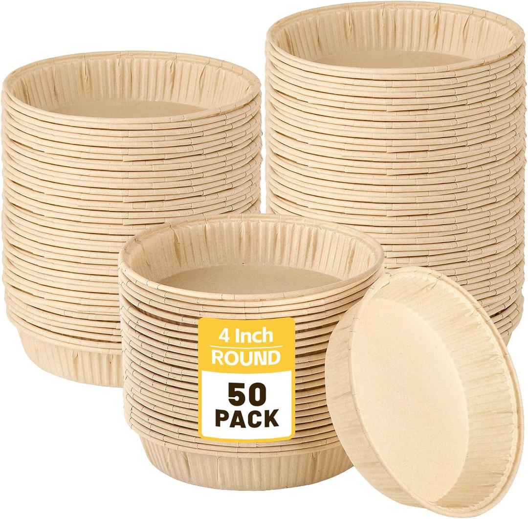 Ocmoiy 50 Pcs Mini Tart Pans for Baking, 4 Inch Disposable Paper Pie Tins for Small Pies, Tarts, Quiches, Cinnamon Rolls, Desserts