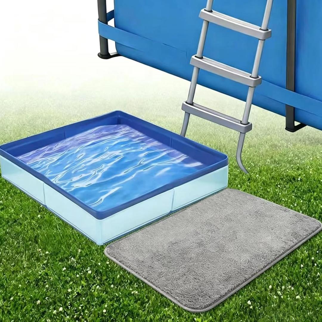 19.6"x19.6"x4.1" Lagre Pool Foot Bath Basin with Mats, Foldable Square Pool Foot Wash Tub for Above Ground Swimming Pools Spa Entry Ladder Pool Accessories Pool Clean Feet Accessory