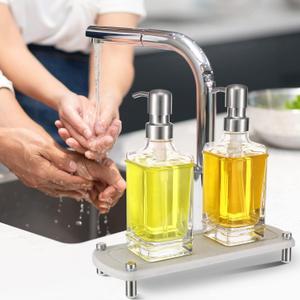 2 x Sink Caddy, Instant Dry Bathroom Kitchen Sink Organizer, Water Absorbing Stone Tray for Soap Bottle Sponge Brush Candles (Light Grey)