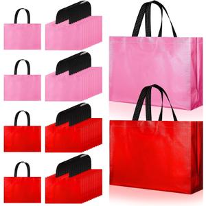 SATINIOR 50 Pcs Mother's Day Party Gifts Bags Pink and Red Large Non Woven Tote Bags Reusable Gift Bag with Handles for Goodie Shopping Holiday Birthday Party Favor