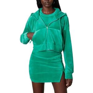 NIA Women's Cropped Velour Hoodie, Mint Green, Extra Small