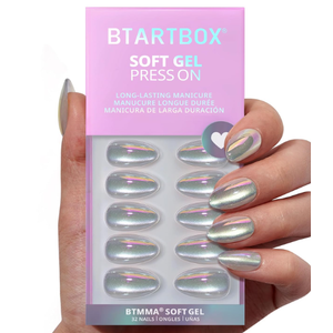 BTArtbox Press On Nails Short - Pink Ombre Almond Press On Nails with Glue for Women, Opaque Soft Gel Glue On Nails in 16 Sizes - 32 Stick On Nails Kit, Chaos Chrome