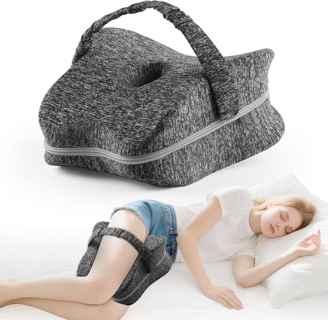 Knee Pillow for Side Sleepers, Memory Foam Leg Pillow for Side Sleeping with Strap, Alignment Pillows Between Legs for Sciatica, Back & Hip Pain Relief (Grey)