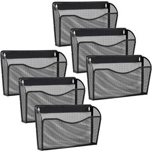 Gawerk 6 Pack Wall File Organizer, Mesh Wall File Pocket Mail Organizer Hanging Metal Vertical Wall Mounted File Holder for Office/Home