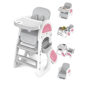 Baby High Chair & Toddler Table Set with Safety Harness, Adjustable Seat Back & Footrest (Pink)