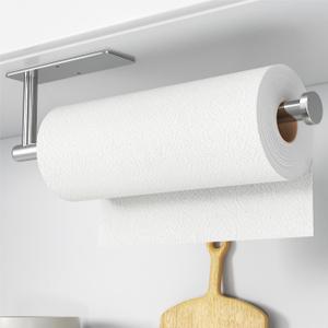 Paper Towel Holder - Self-Adhesive or Drilling, Brushed Nickel, Wall Mounted, SUS304 Stainless Steel Kitchen Roll Dispenser Under Cabinet (Silver)
