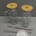 Birity 24oz Glass Cups with Lids and Straws,Glass Tumbler with Handle,2 setReusable Glass Ice Coffee Cups with Lid and Straw for Smoothies,Tea,Juice,Boba Cup for Cold & Hot Drinks,Travel Cup