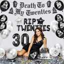 Death to My 20s Decorations, Rip to My 20s Birthday Decorations Party Supplies Set with Banner Sash Cake Topper Balloons, 30th Birthday Gothic Theme Party Decor for Women Men