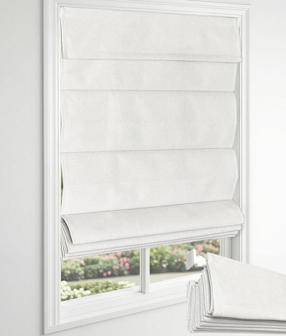EINZUFUF Blackout No Drill Roman Shades, 28" W x 64" H, Off White