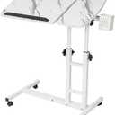 Overbed Table,Adjustable Laptop Desk with Cart, Computer Workstation, Bed Side Table, Tiltable Table and Mouse pad for Laptop-Marble White, 15.75 x 17.32 inches