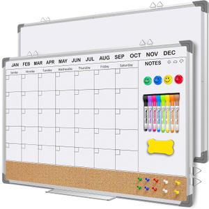 Whiteboard Calendar for Wall 36x24 Inch, EAONE Dry Erase Board with Calendar and Cork Board Combo, Double Sided/Magnetic/Aluminum Framed, Wall Mounted Monthly Planner Organizer for Home Office School