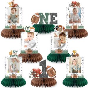 First Year Down Birthday Party Decorations, Football Birthday Party Decorations Honeycomb Centerpieces for Table, Football Photo Table Party Supplies for First Birthday Decorations for Boys (Green)