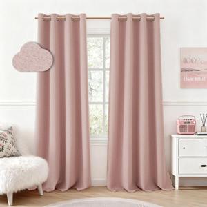HOMEIDEAS Blush Pink 100% Blackout Curtains 84 Inches Long, Thick Faux Linen/Linen Blend Textured Window Drapes, Cute Room Darkening Grommet Curtains for Girls Bedroom, Nursery, Living Room