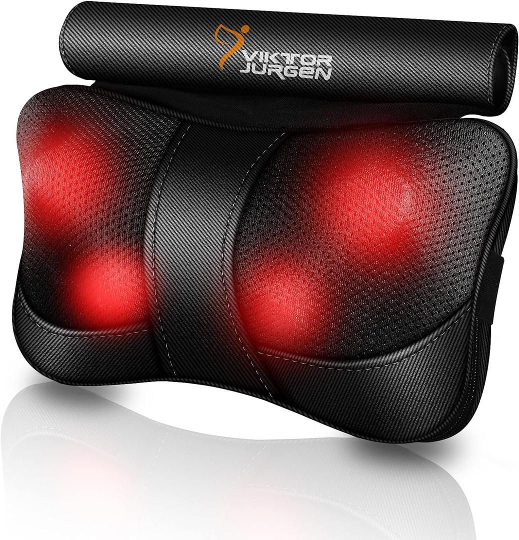 VIKTOR JURGEN Mothers Day Back Massager Kneading for Neck, Shoulder and Foot, Shiatsu Massage Pillow with Heat, Relaxation Gifts for Women/Men/Dad/Mom/Christmas/Fathers Day (Bright Black)