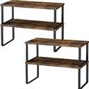 OGEMXU Cabinet Shelf Organizers, 15.7 inches Large Kitchen Counter Shelf, Set of 4 Wood Kitchen Pantry Organizer, Storage Shelves for Countertop, Spice Rack, Stackable, Expandable, Metal Black, Brown