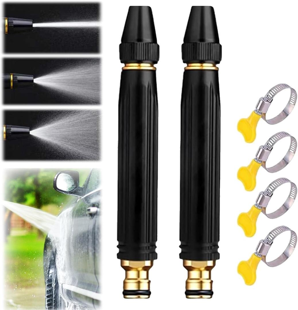 2PCS Heavy Duty Adjustable Hose Nozzle, High Pressure Jet Sweeper Spray Nozzle with Leak-Proof Design, Metal Garden Hose Sprayer for Car Wash, Lawn, Patio Cleaning