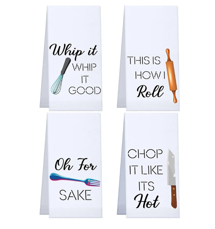 Patelai 4 Pieces Funny Kitchen Towels Dish Towels with Funny Saying Cute Decorative Dishcloths Sets Fun Dishcloths for Housewarming Present Home Kitchen Tools, 16 x 24 Inch