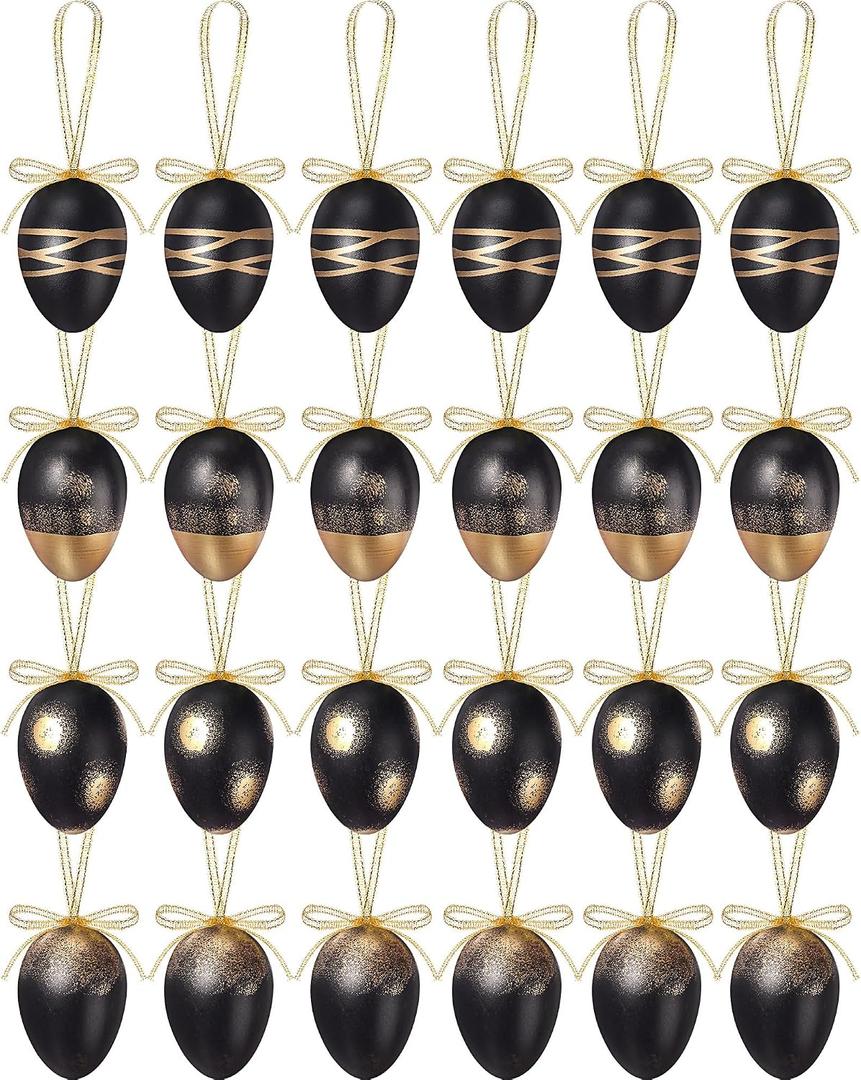 36 Pcs Black Gold Easter Egg Tree Ornaments Hanging Tree Decoration Plastic Speckled Egg Bulk 2.36'' Rustic Easter Decorations for Basket DIY Crafts Holiday Party Favors