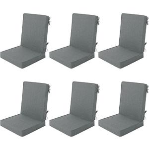 Outdoor Chair Cushions 20x20, Water-Resistant & Fade-Resistant, Patio Furniture Lawn Dining Chair Seat Replacement with High Back, Ties Zipper, Removable Cover, Set of 6, Dark Grey, 20" x 20" 6 Pack