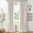 INOVADAY 100% Blackout Curtains for Bedroom, Black Out Curtains 84 Inch Long, Clip Rings Linen Blackout Drapes, Thermal Insulated Room Darkening for Living Room, 2 Panels - Beige, W50 x L84