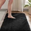 Small Bathroom Rug 17x24 Non Slip Black Fluffy Bath Mat for Bathroom Floor Washable Plush Luxury Bath Rug for Tub Soft Shaggy Shower Mat