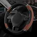 Road Comforts Leather Steering Wheel Cover - Made with PVC Leather - Anti-Slip Steering Wheel Cover Universal Fit Most 14 1/2 inches to 15 inches - Brown Color
