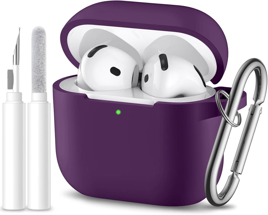 for Airpods 4th Generation Case Cover(2024),Soft Silicone Protective Case for AirPods 4 Case with Keychain & Care Accessory,Compatible with Apple Airpods 4 for Women,MenPurple