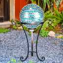 Metal Gazing Globe Stand for 10 or 12 Inch Balls - 17" H Black Outdoor Holder With 3 Stakes for Garden