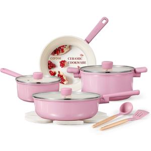 CAROTE Ceramic Pots and Pans, Nonstick Cookware Set Kitchen Cooking Sets, Non Toxic 12pcs Induction Pot and Pan Non Stick