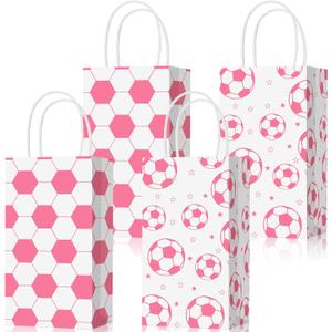 Eersida 16 Pcs Pink Soccer Party Favor with Handles Pink Soccer Goodie Bags Bulk Candy Treat Bags for Team Birthday Party Supplies
