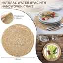 Woven Placemats Set of 4, 12" Natural Water Hyacinth Round Rattan Placemats with Wooden Beads Napkin Rings for Kitchen Dining Table Decor