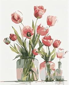 Ginkko Paint by Numbers Kit for Adults Beginner & Kids Ages 8-12 with Wooden Frame Easy Acrylic on Canvas 12x16 inch with Paints and Brushes, Bottle Flower (Include Framed)