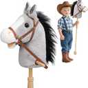 HollyHOME Stick Horse Plush Handcrafted Hobby Horse on a Stick with Wood Wheels Real Pony Neighing and Galloping Sounds for Kids Toddlers Grey 36 Inches(AA Batteries Required)