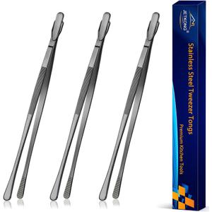 JETKONG 3 Pcs 12-Inch Cooking Tweezers Tongs Long Stainless Steel Chef Tweezers (12 12 12 Inch, Black)