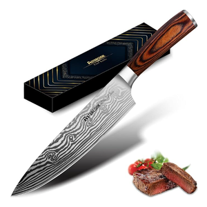 8inch Chef's Knife Sushi Knife Sashimi Slicing Knife Multipurpose Damascus Pattern Fixed Blade Cooking Kitchen Knives(Knife with box