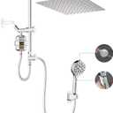 GwernKB Dual Shower Head with Filter Combo,Stainless Steel 10in Rainfall Showerhead with 10in Height Adjustable Slide Bar&3-Way Diverter,Handheld Shower Head with On Off Switch&Adhesive Shower Holder