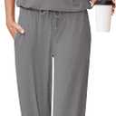 AOHITE Womens 2 Piece Outfits Lounge Sets Short Sleeve Pullover Tops Elastic Wide Leg Pants Set Sweatsuits Tracksuit (Brown, M)