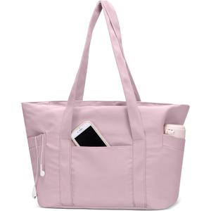 CTWWFS Tote Bag for Women, Travel Essentials Large Tote Bag with Zipper, Top Handle Handbag for Travel, Work (Pink)