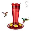 Kingsyard 2 Pack Glass Hummingbird Feeder for Outdoors Hanging - 6 Bee Guard Feeding Ports & Built-in Ant Moat, Wild Bird Feeder for Outside Garden Yard Patio 14 Oz, Red
