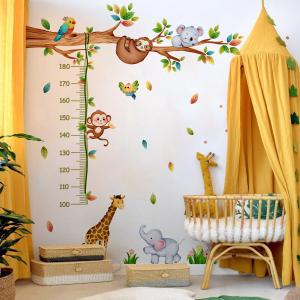 Cartoon Animal Growth Chart Wall Stickers Height Measurement Removable Wall Decalsfor Kids' Rooms Nursery Classroom (Brown and Green)